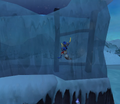 Sly participating in the ice wall climb
