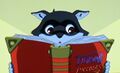 A young Sly Cooper reading the Thievius Raccoonus.