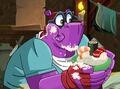 Murray eating sushi in Sly Cooper: Thieves in Time